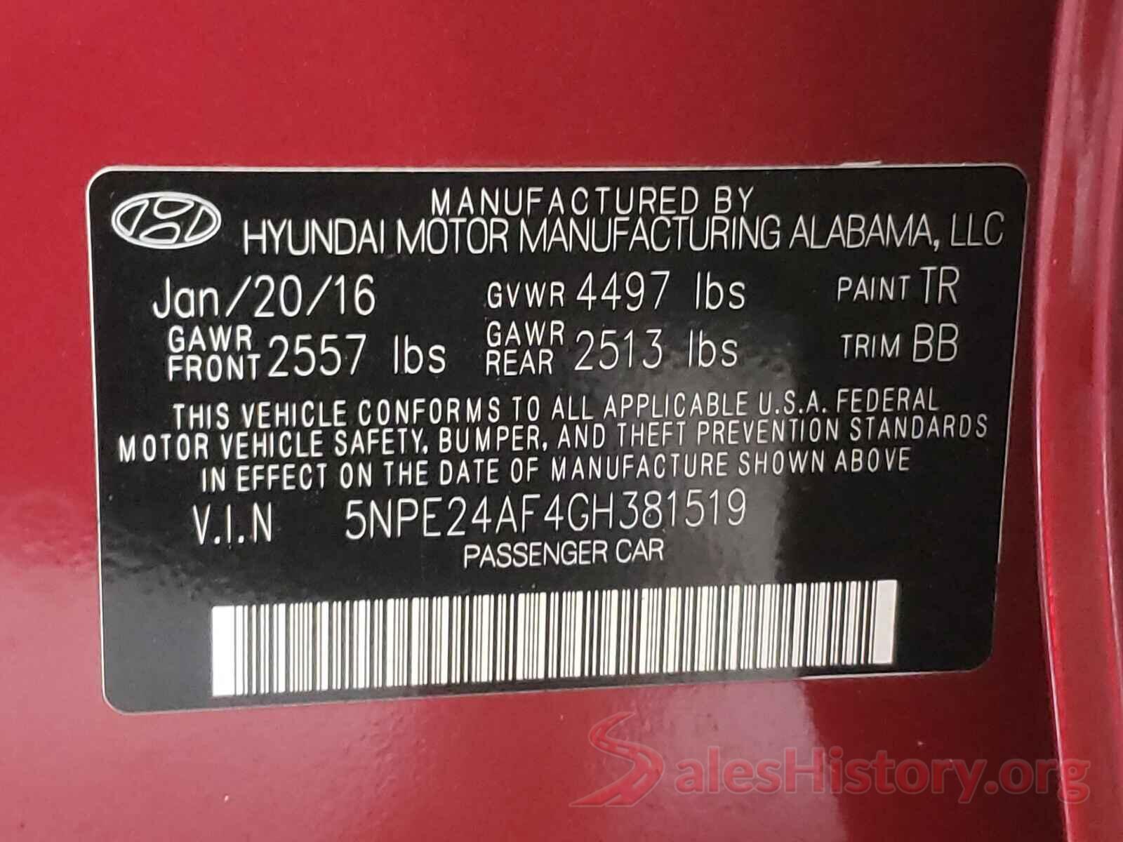 5NPE24AF4GH381519 2016 HYUNDAI SONATA