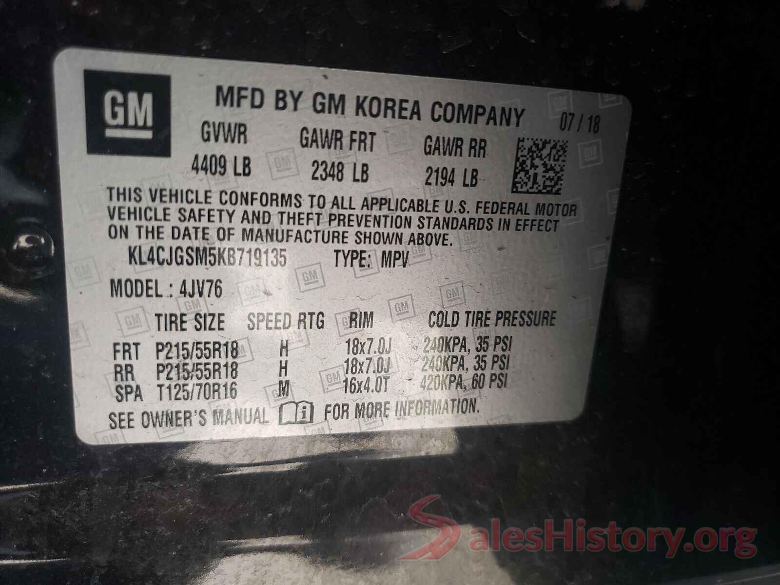 KL4CJGSM5KB719135 2019 BUICK ENCORE