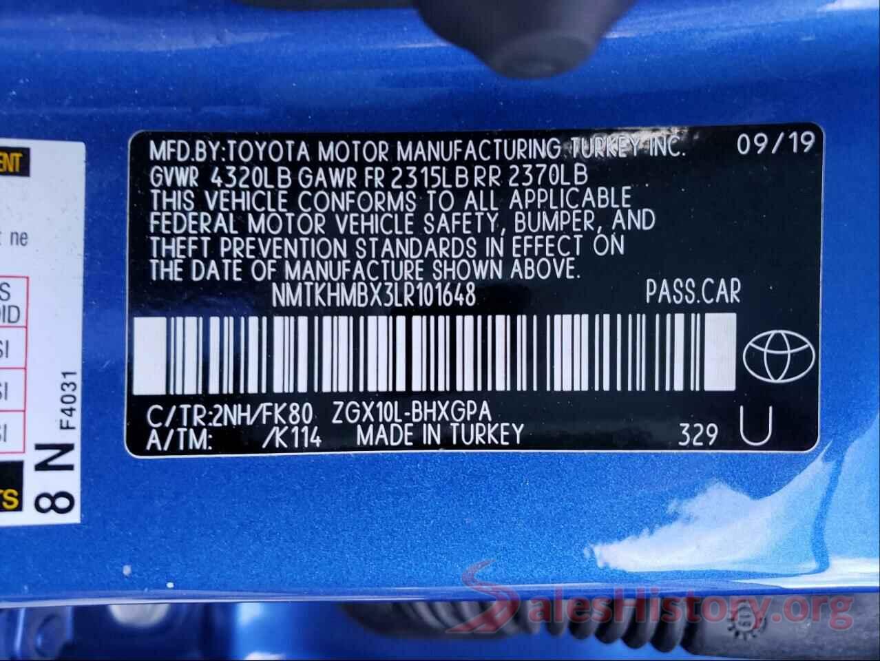 NMTKHMBX3LR101648 2020 TOYOTA C-HR