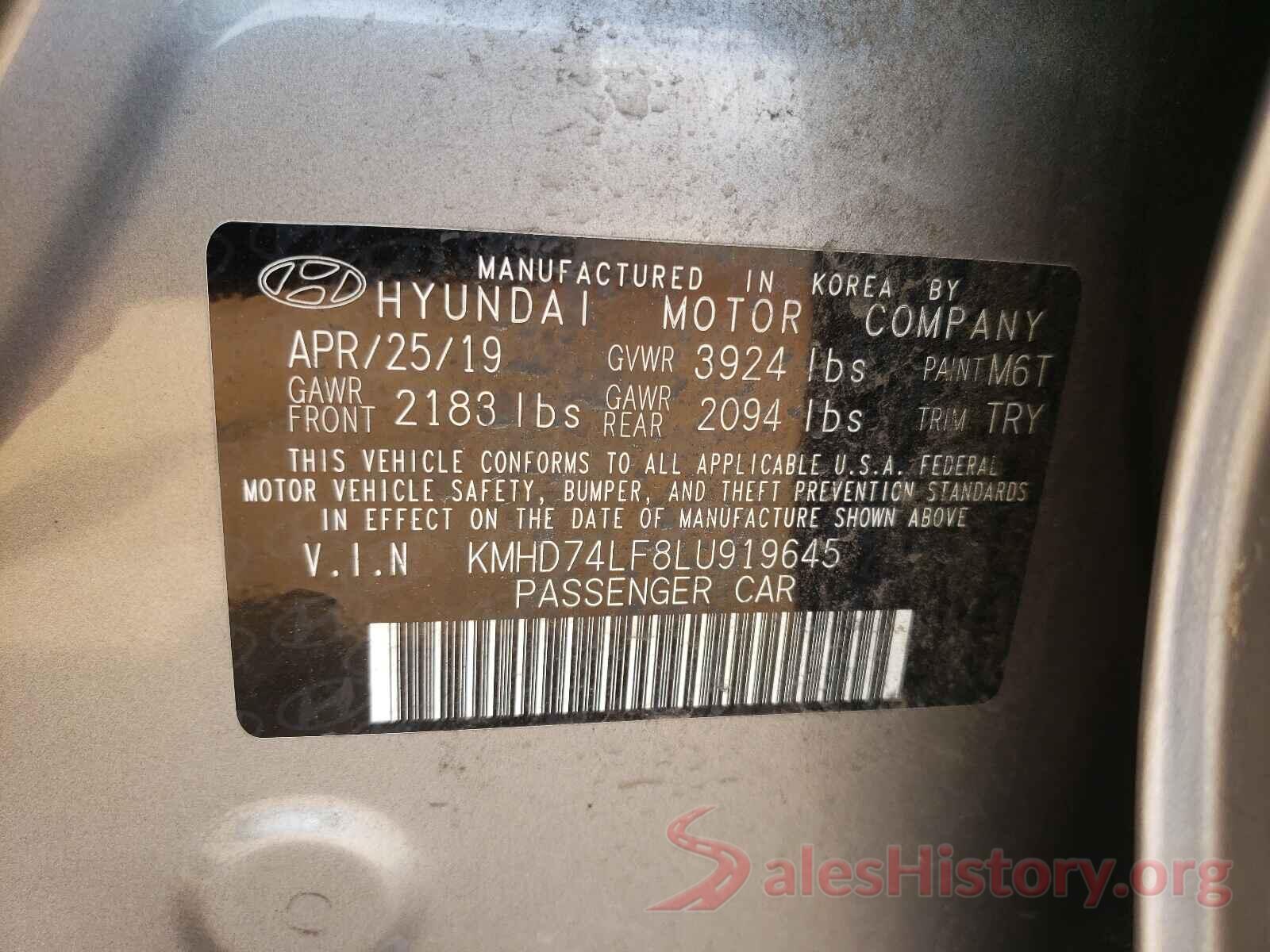 KMHD74LF8LU919645 2020 HYUNDAI ELANTRA