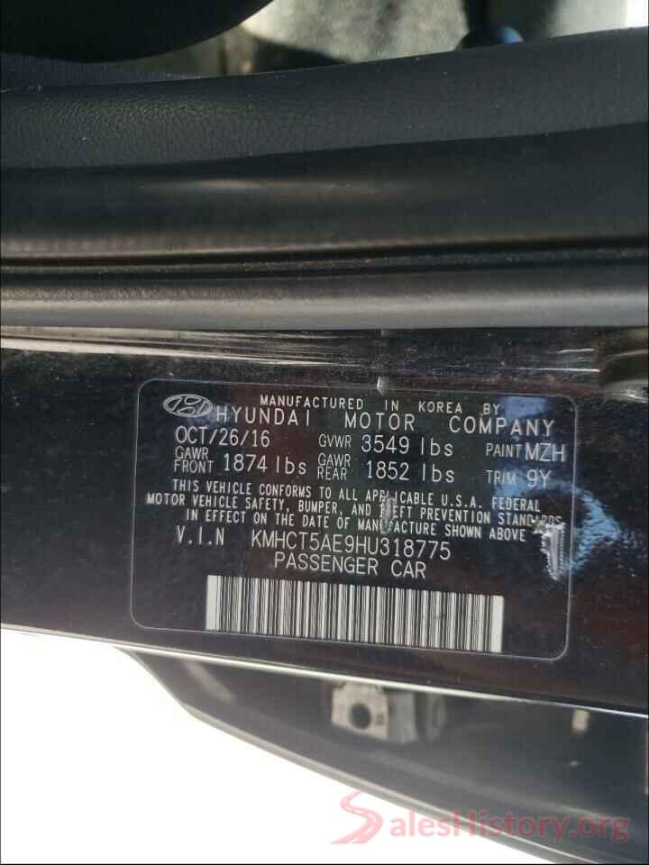 KMHCT5AE9HU318775 2017 HYUNDAI ACCENT