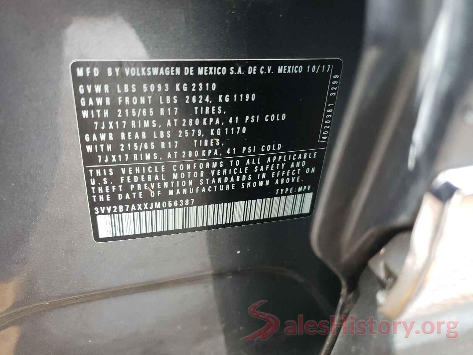 3VV2B7AXXJM056387 2018 VOLKSWAGEN TIGUAN