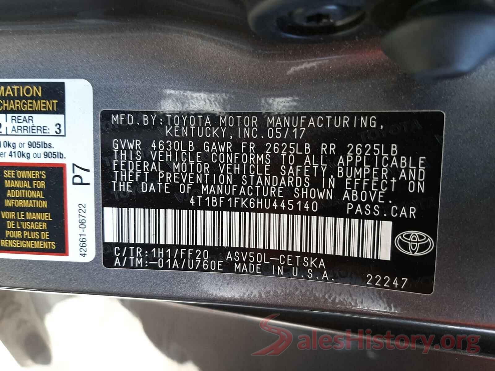 4T1BF1FK6HU445140 2017 TOYOTA CAMRY