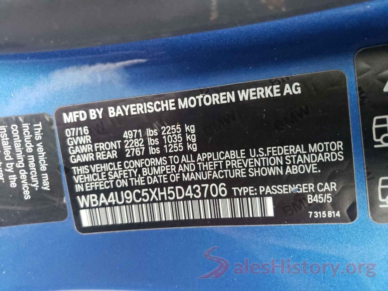 WBA4U9C5XH5D43706 2017 BMW 4 SERIES