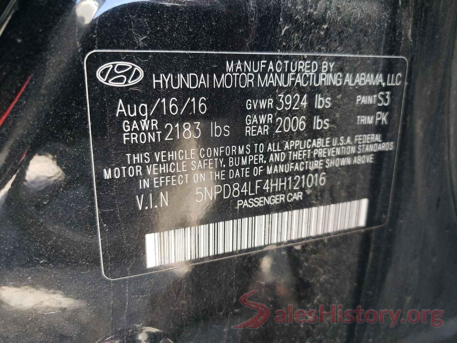 5NPD84LF4HH121016 2017 HYUNDAI ELANTRA