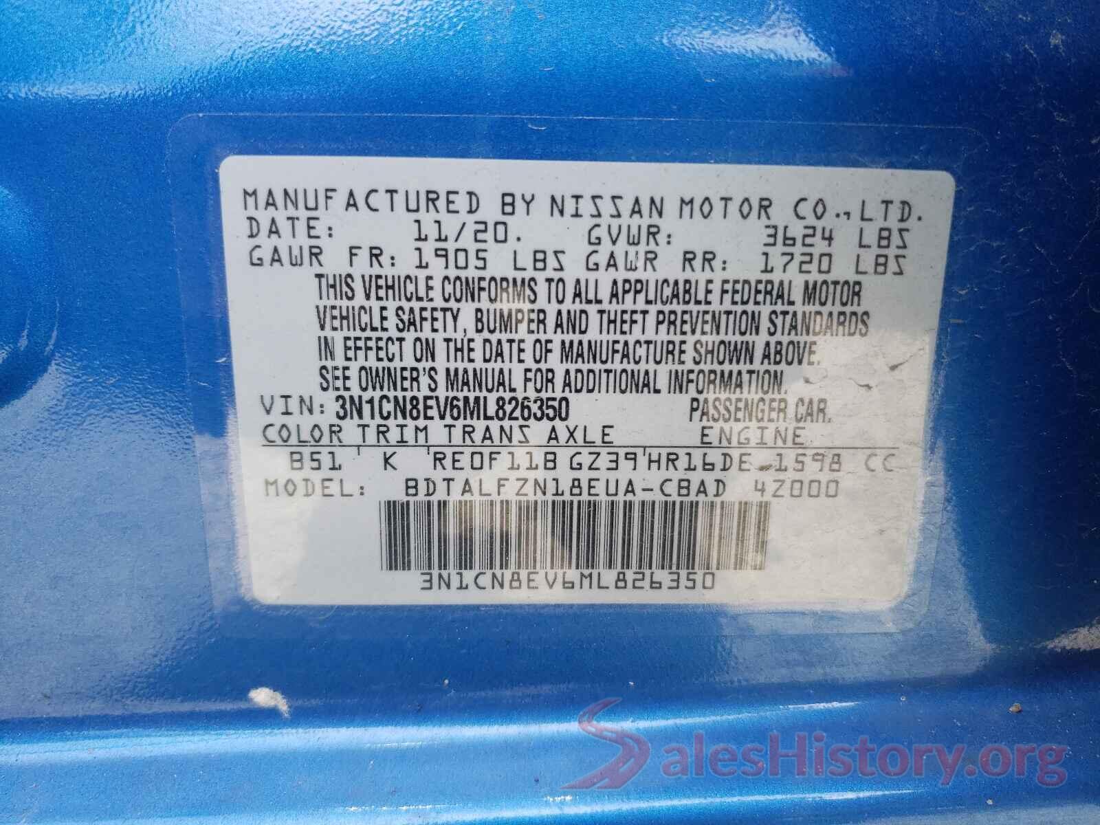 3N1CN8EV6ML826350 2021 NISSAN VERSA