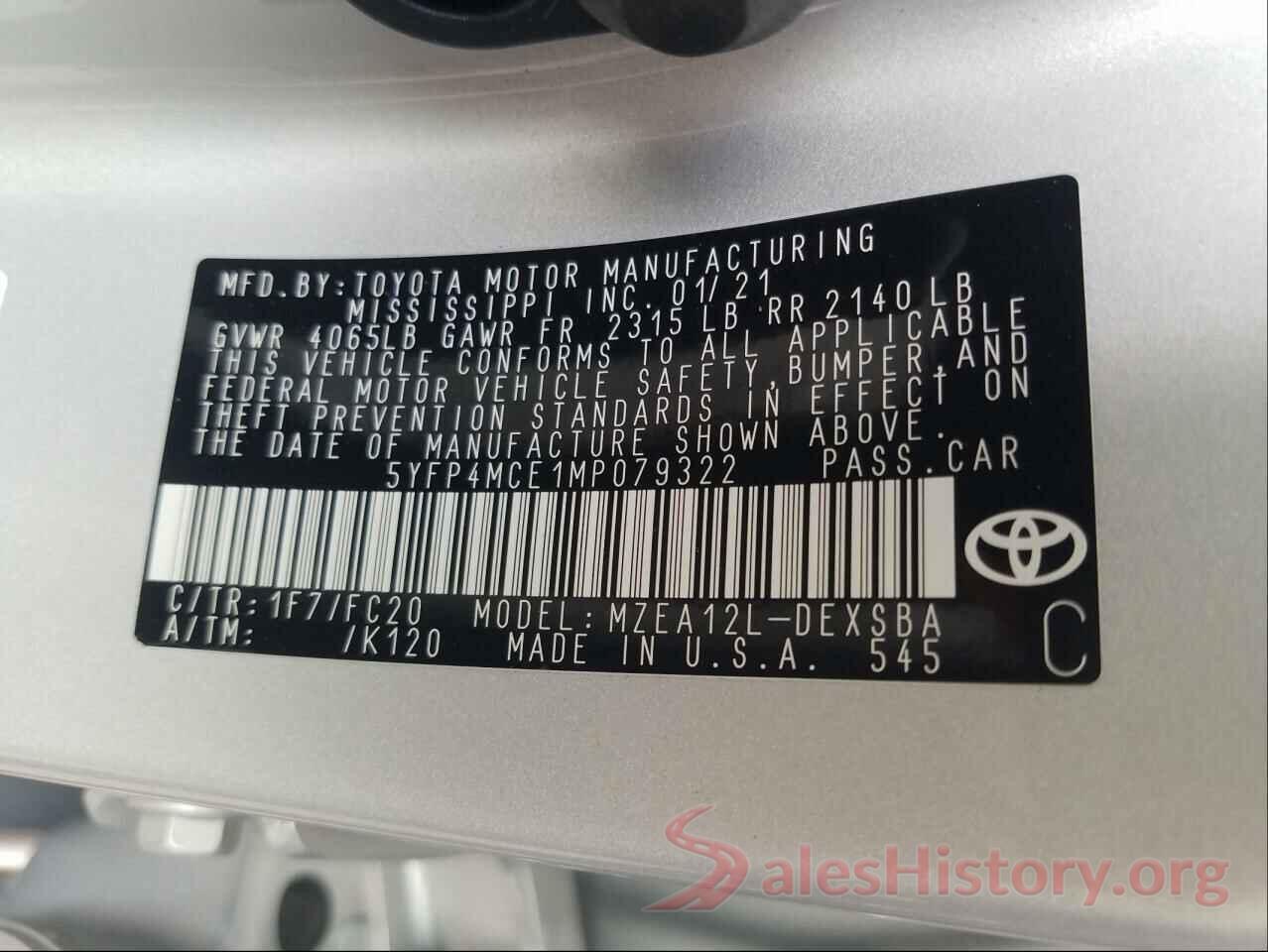 5YFP4MCE1MP079322 2021 TOYOTA COROLLA