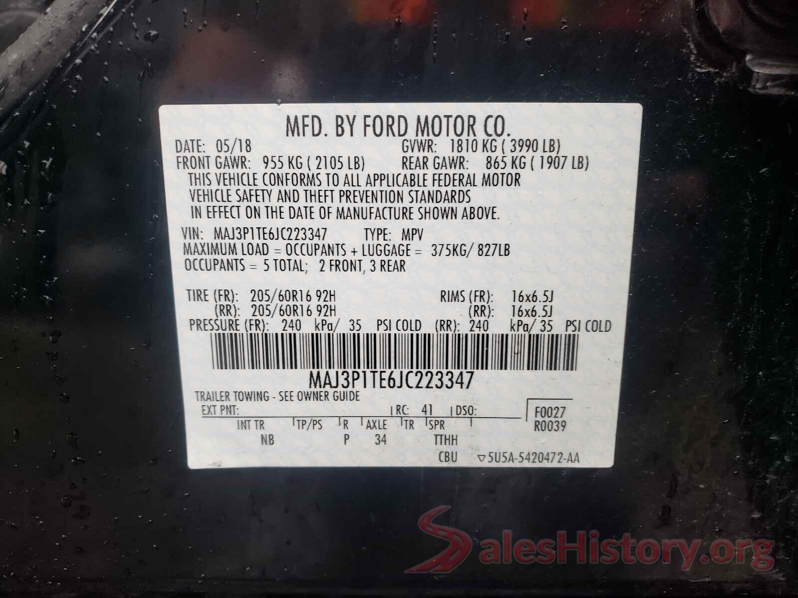 MAJ3P1TE6JC223347 2018 FORD ALL OTHER