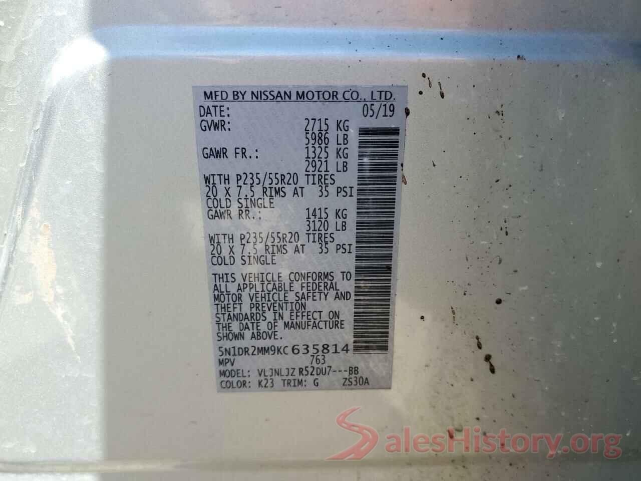 5N1DR2MM9KC635814 2019 NISSAN PATHFINDER