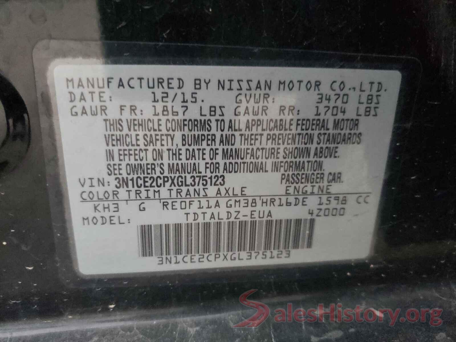 3N1CE2CPXGL375123 2016 NISSAN VERSA