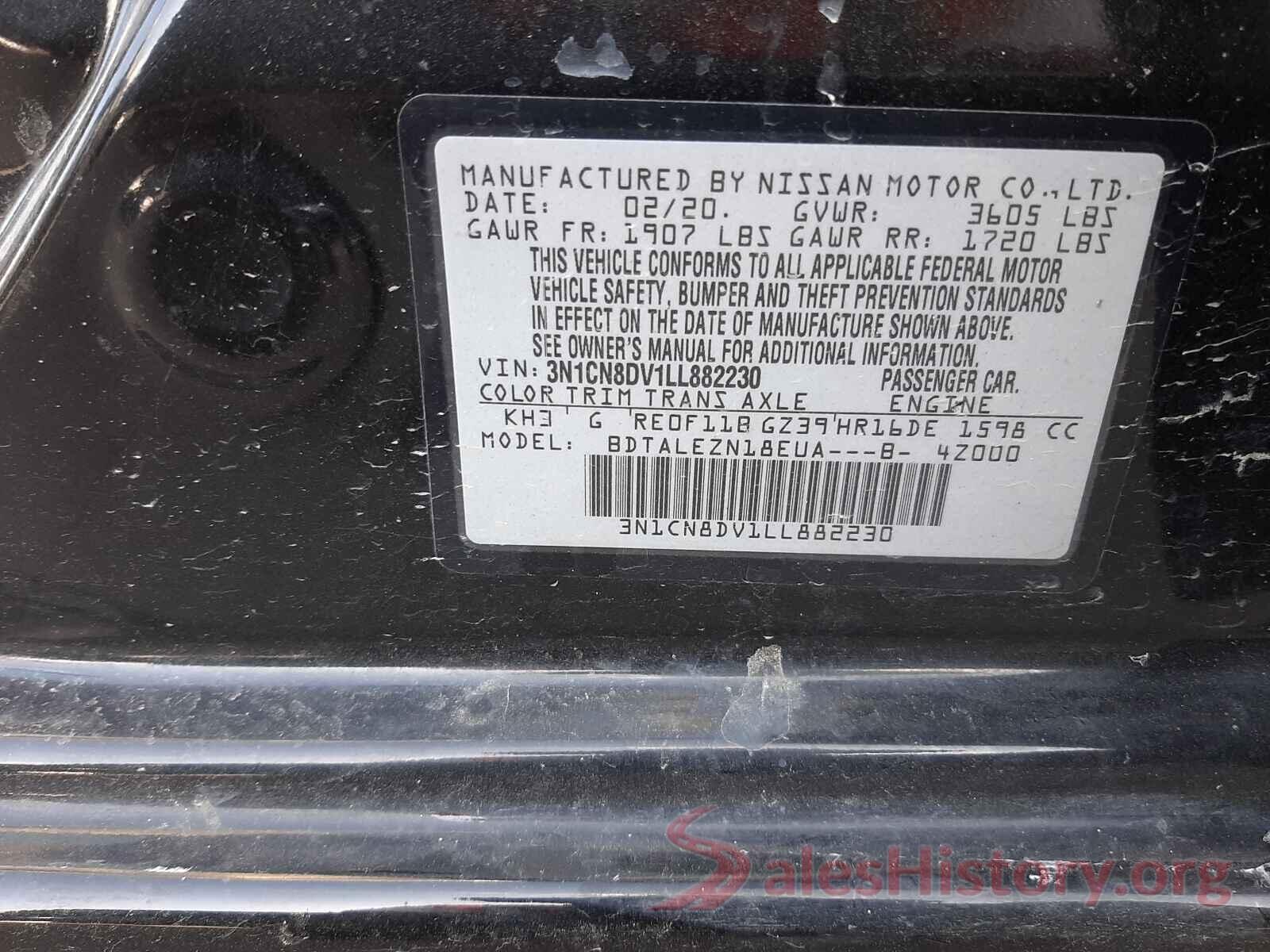 3N1CN8DV1LL882230 2020 NISSAN VERSA