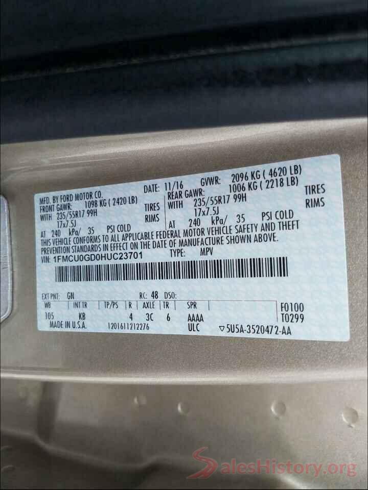 1FMCU0GD0HUC23701 2017 FORD ESCAPE