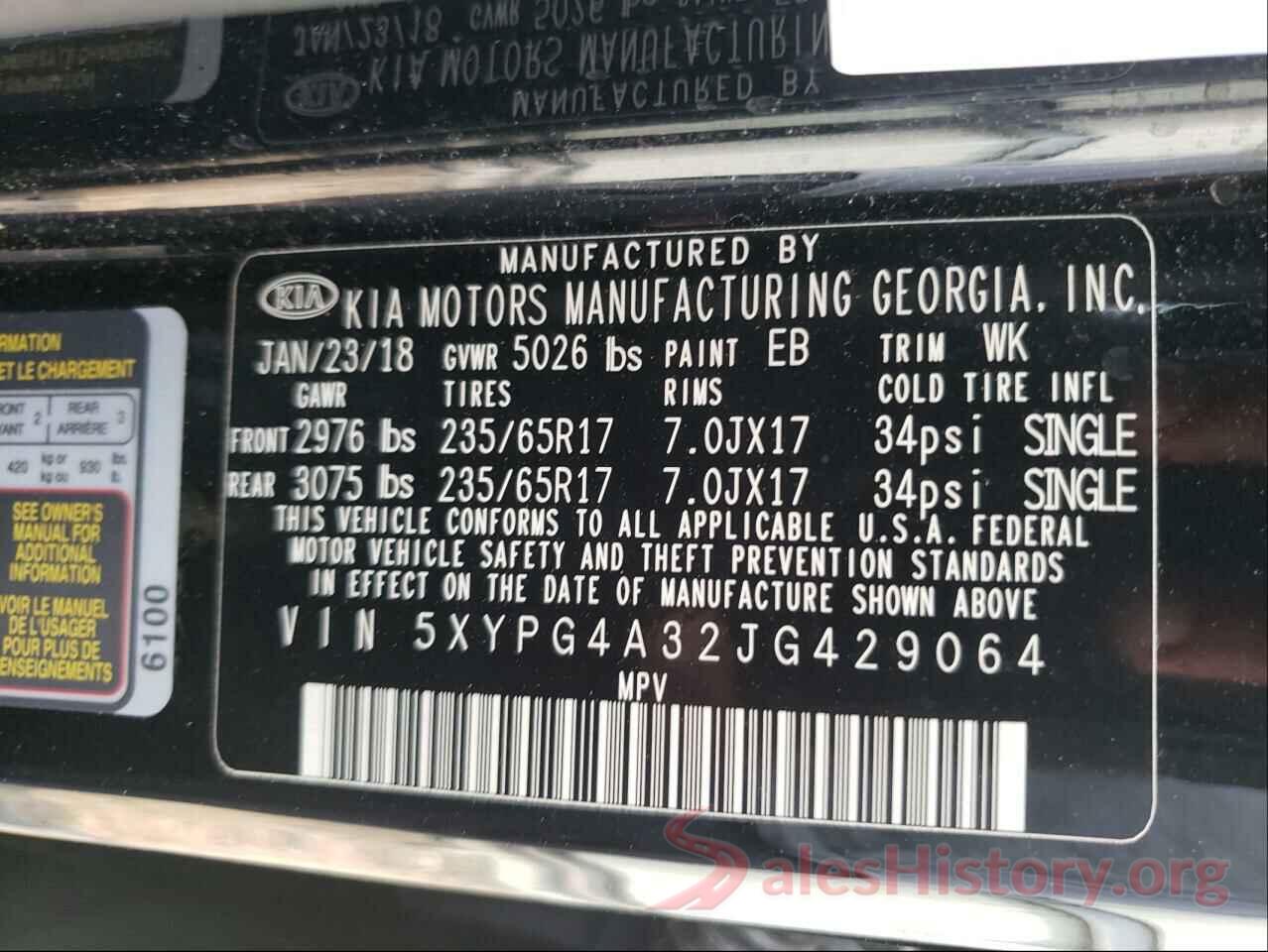 5XYPG4A32JG429064 2018 KIA SORENTO