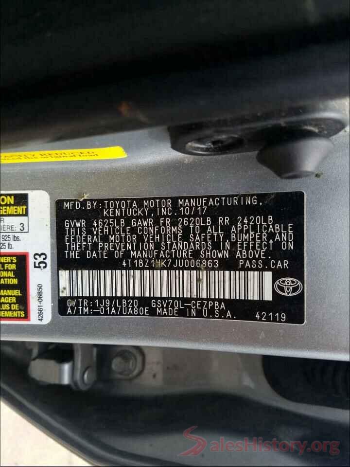 4T1BZ1HK7JU006863 2018 TOYOTA CAMRY