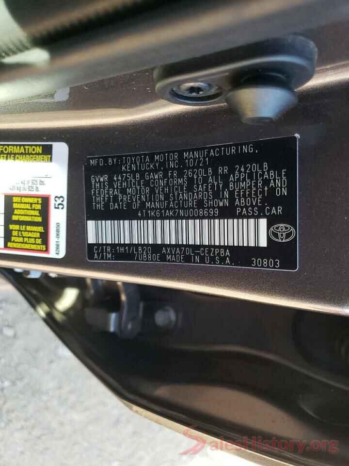 4T1K61AK7NU008699 2022 TOYOTA CAMRY