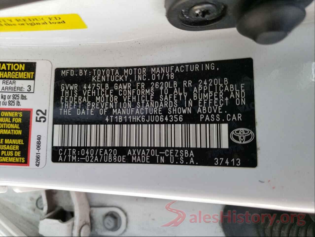 4T1B11HK6JU064356 2018 TOYOTA CAMRY