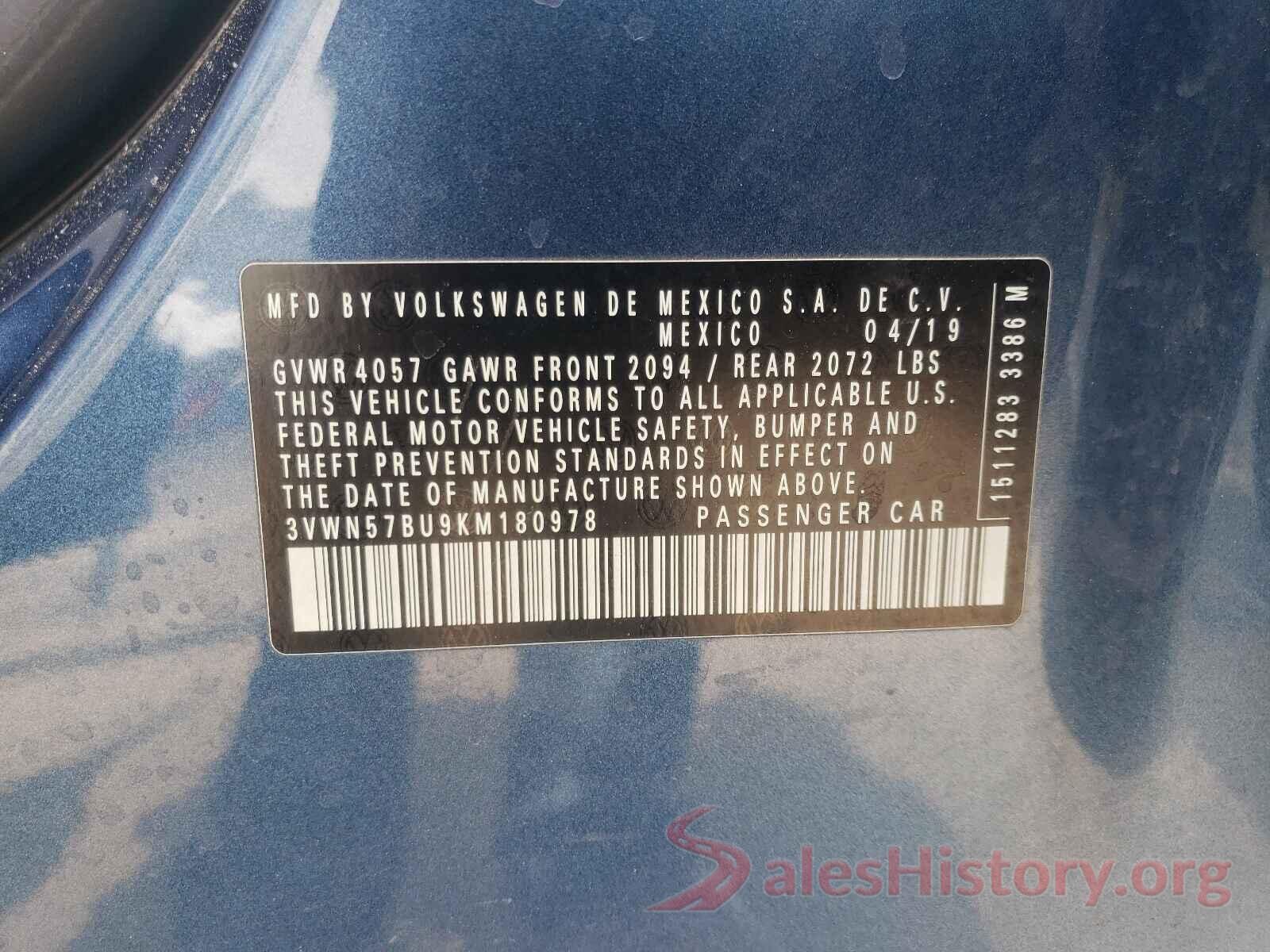 3VWN57BU9KM180978 2019 VOLKSWAGEN JETTA