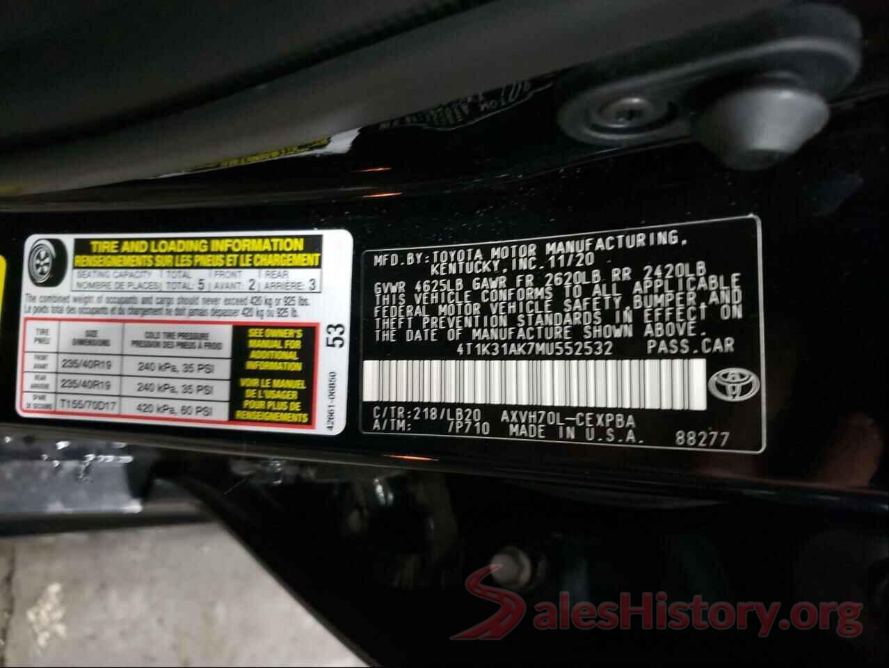 4T1K31AK7MU552532 2021 TOYOTA CAMRY