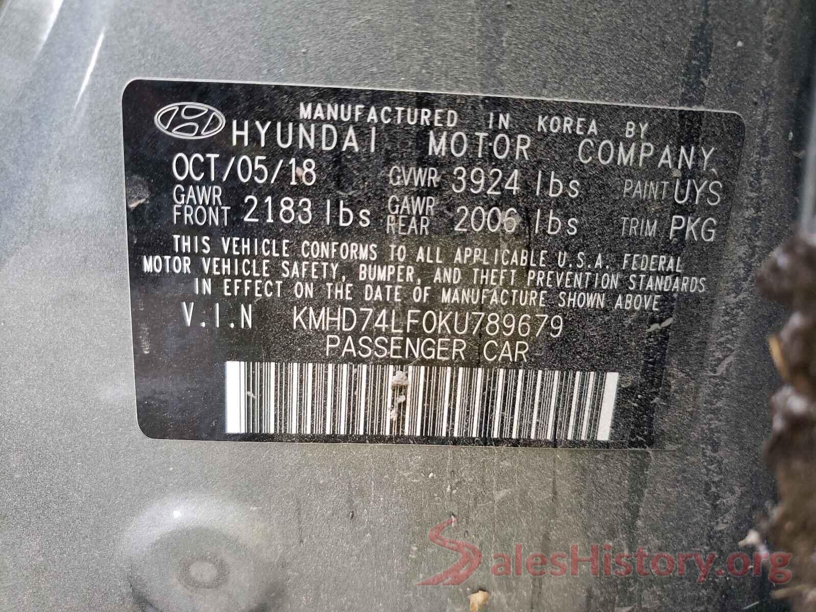 KMHD74LF0KU789679 2019 HYUNDAI ELANTRA