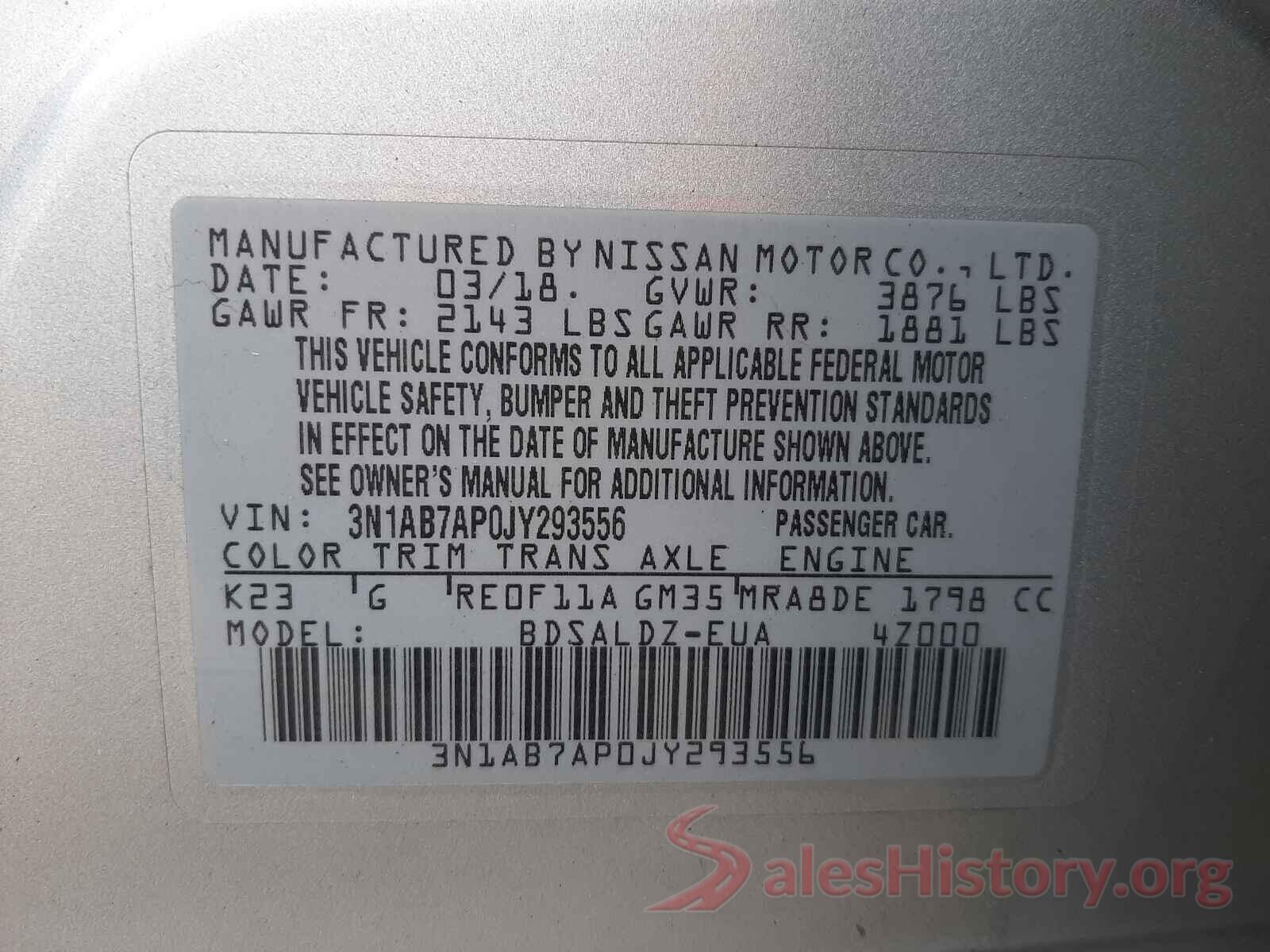 3N1AB7AP0JY293556 2018 NISSAN SENTRA