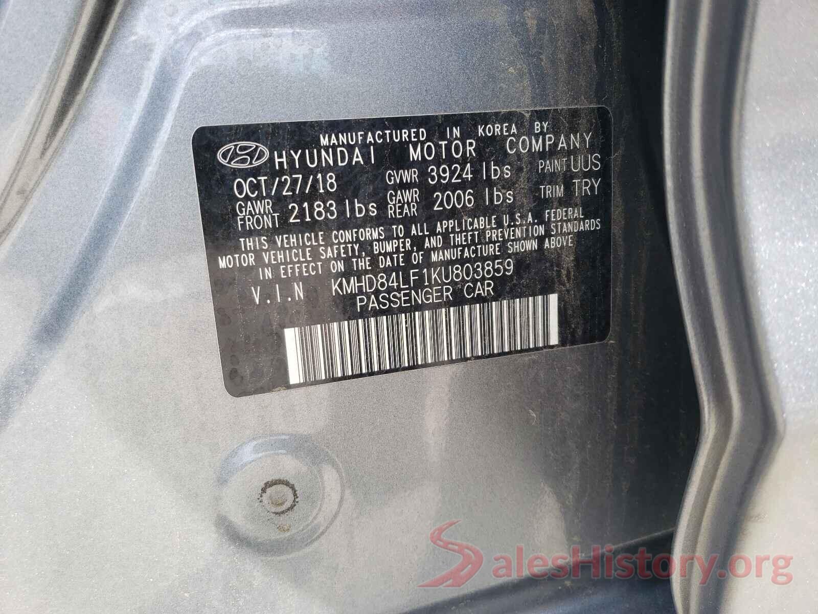 KMHD84LF1KU803859 2019 HYUNDAI ELANTRA