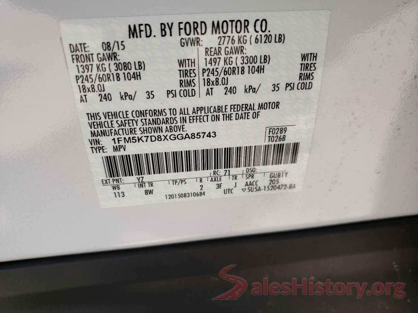 1FM5K7D8XGGA85743 2016 FORD EXPLORER