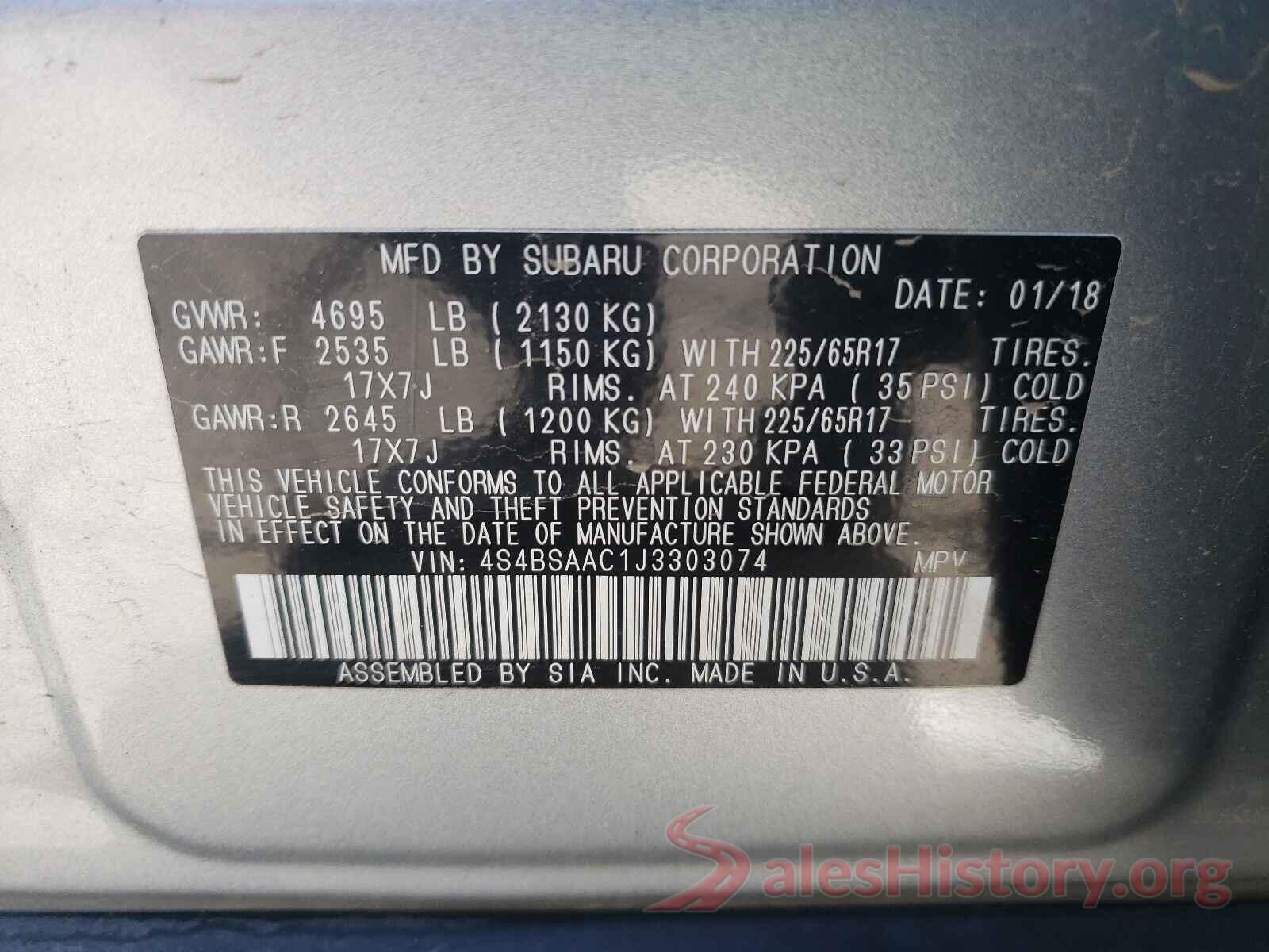 4S4BSAAC1J3303074 2018 SUBARU OUTBACK