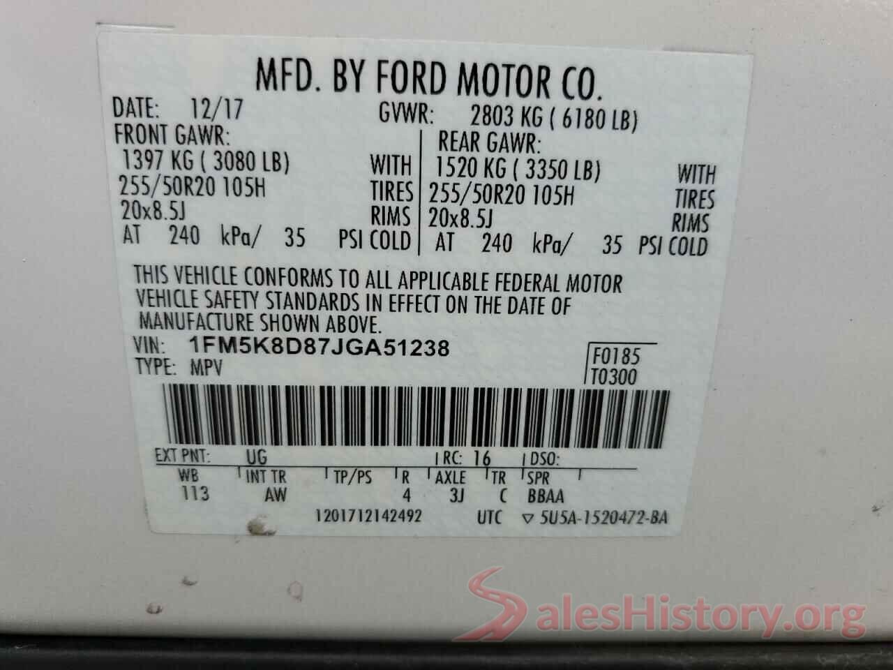 1FM5K8D87JGA51238 2018 FORD EXPLORER