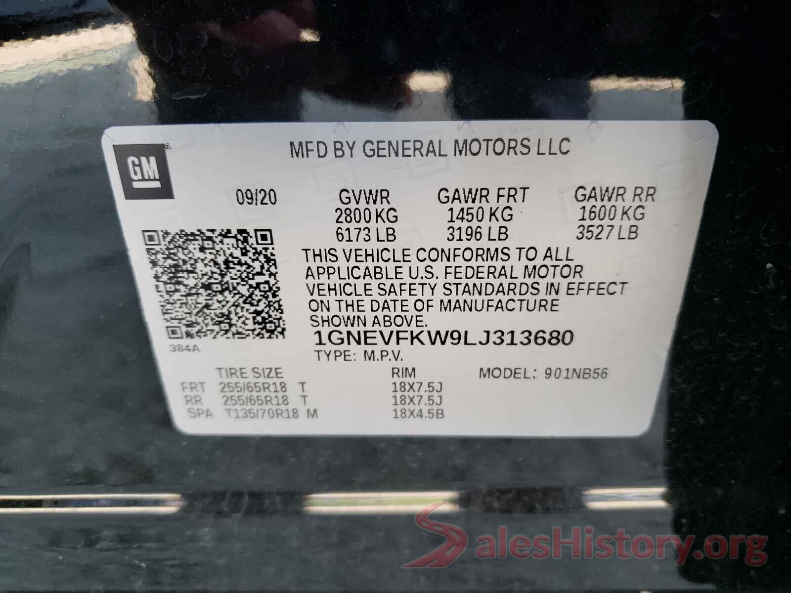 1GNEVFKW9LJ313680 2020 CHEVROLET TRAVERSE