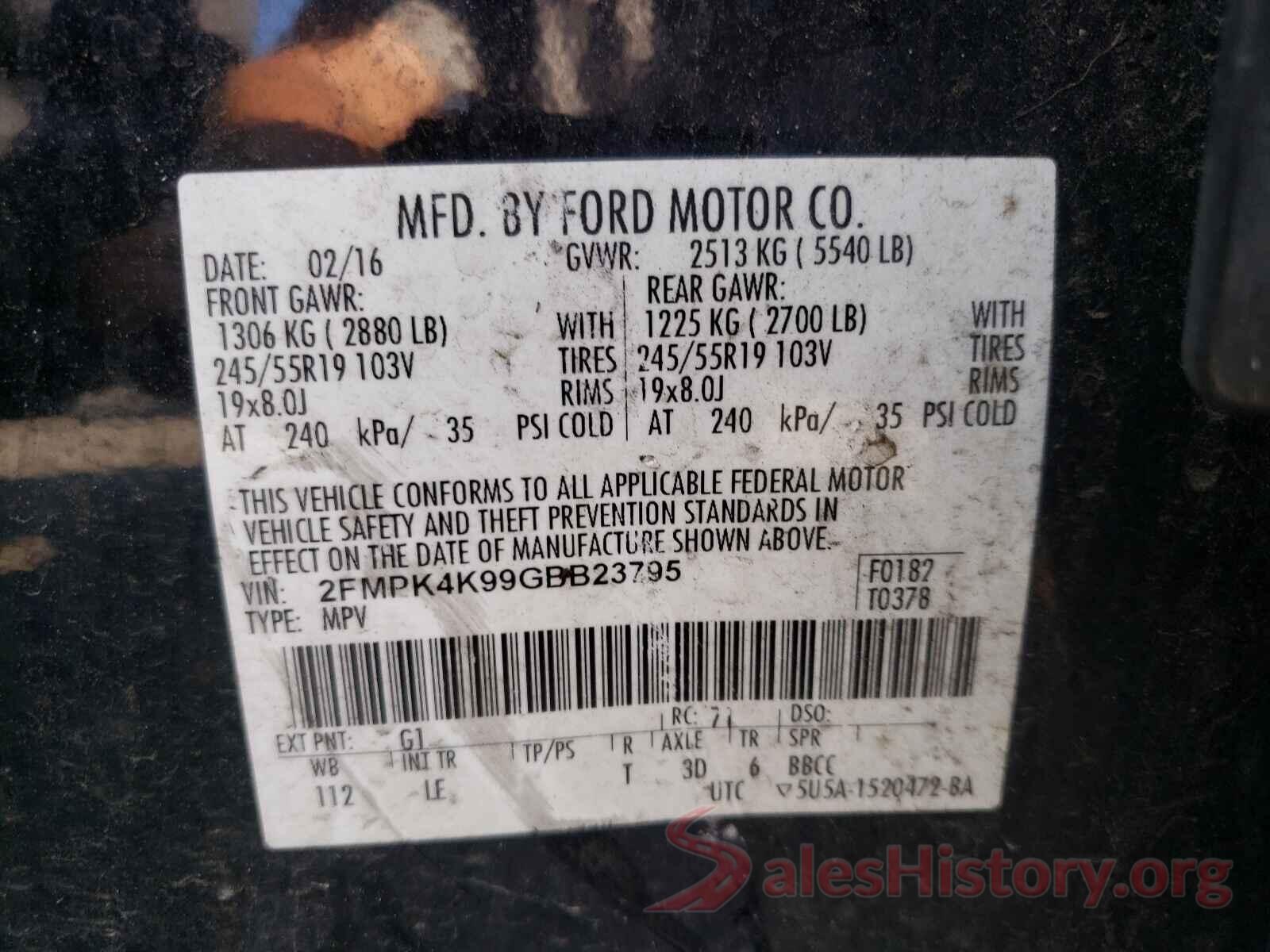 2FMPK4K99GBB23795 2016 FORD EDGE