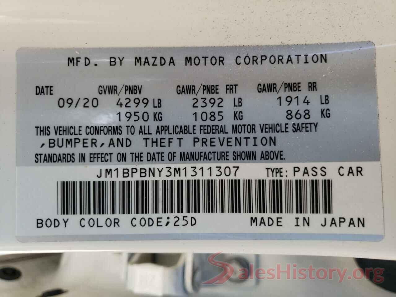 JM1BPBNY3M1311307 2021 MAZDA 3