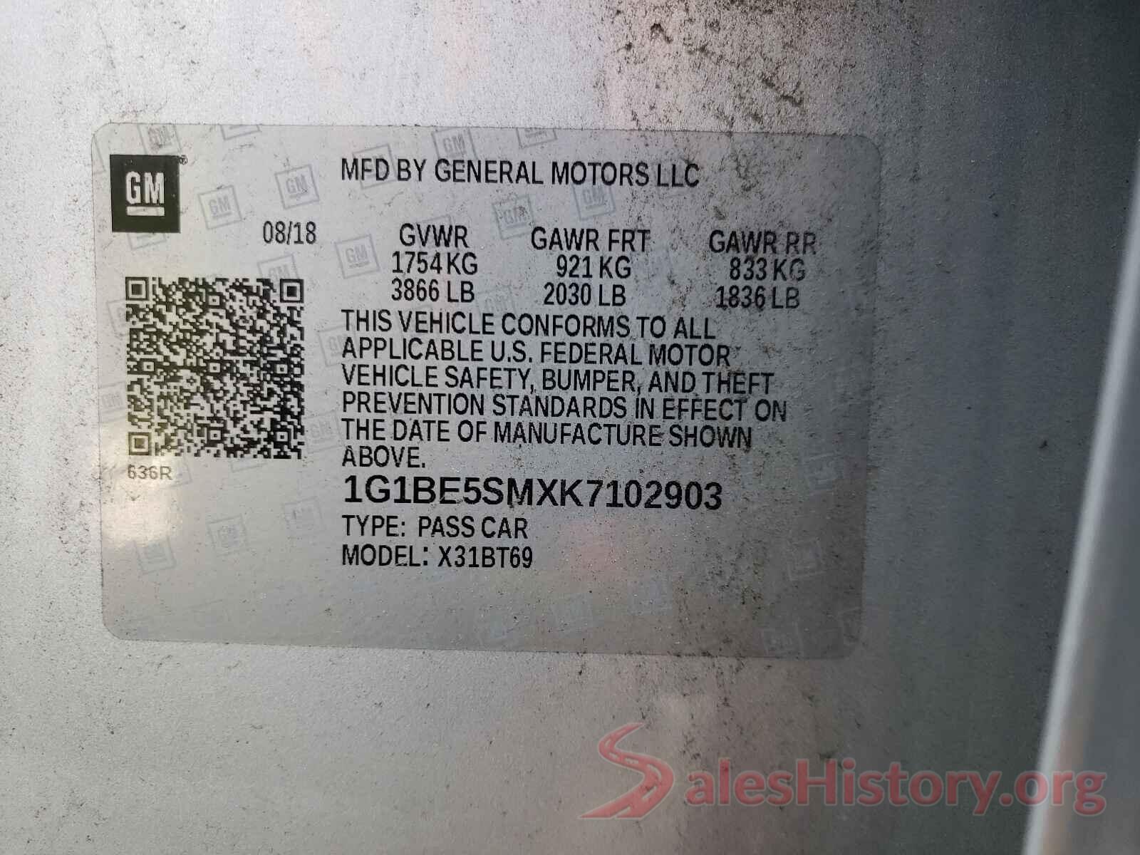 1G1BE5SMXK7102903 2019 CHEVROLET CRUZE