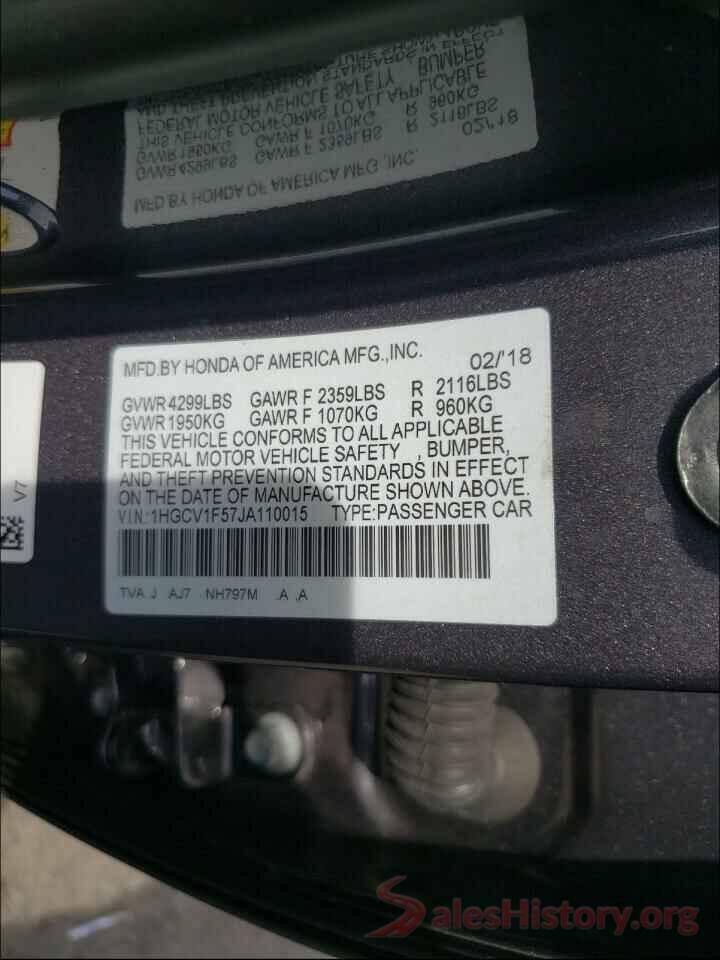 1HGCV1F57JA110015 2018 HONDA ACCORD