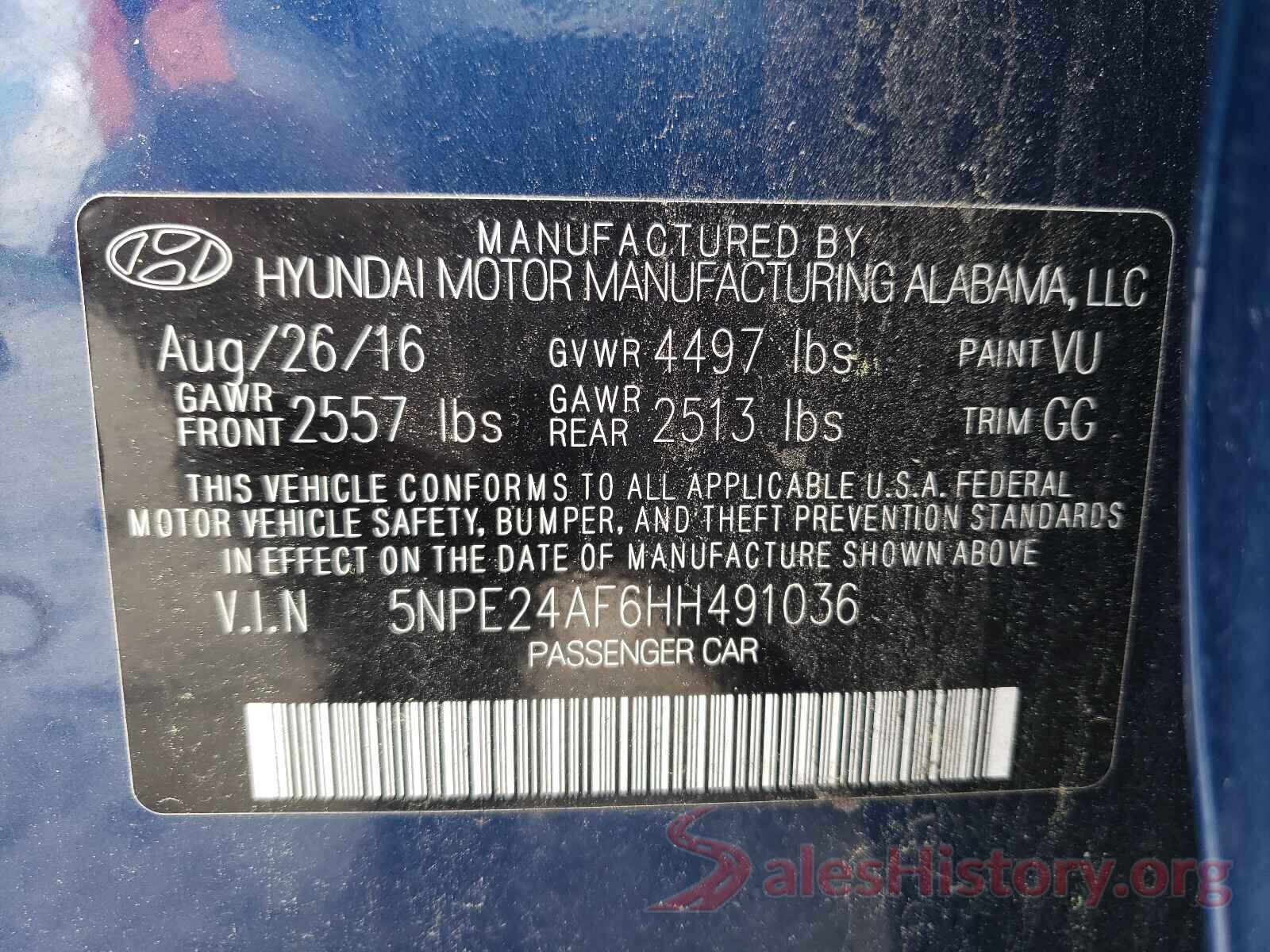 5NPE24AF6HH491036 2017 HYUNDAI SONATA