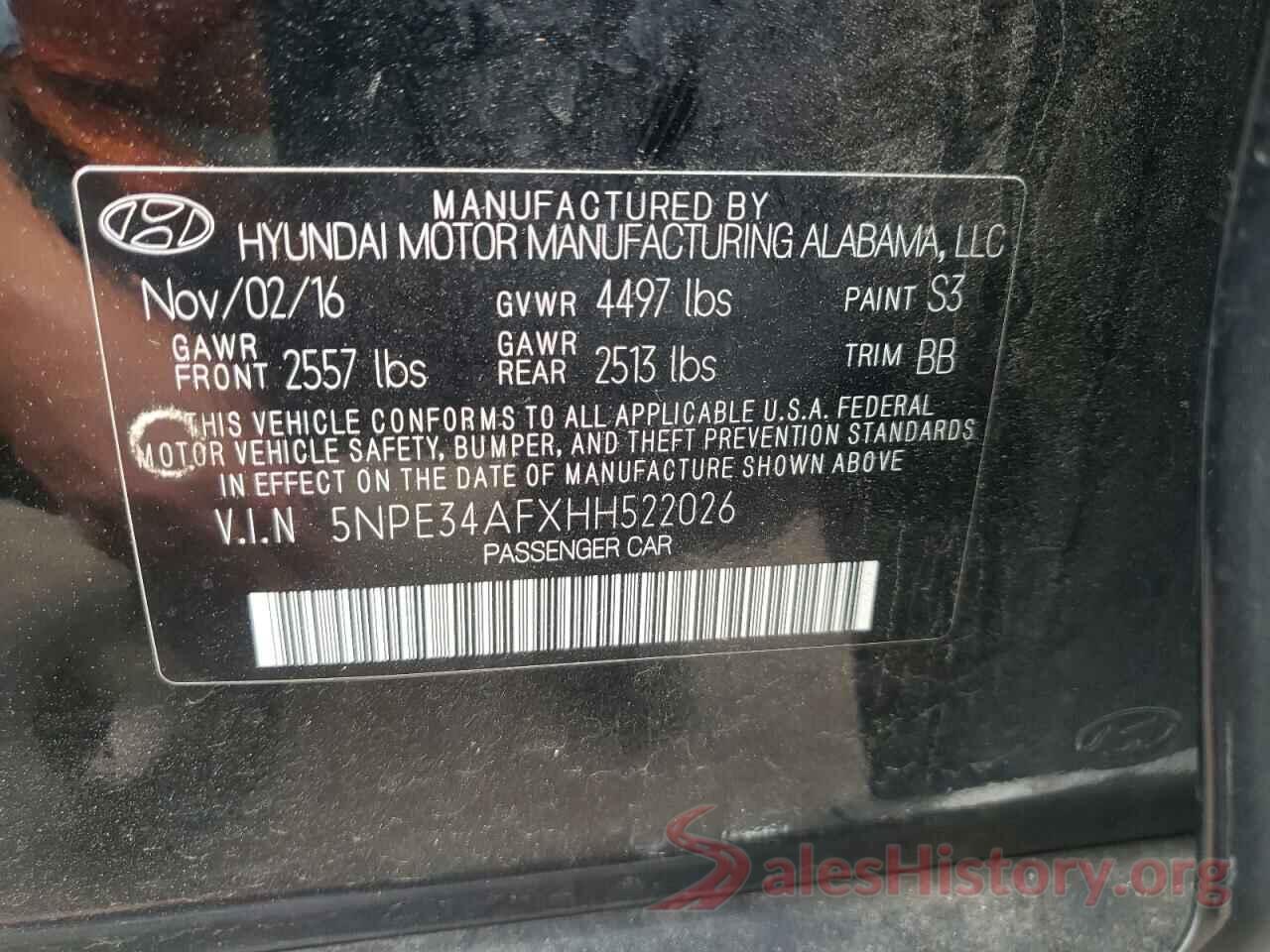 5NPE34AFXHH522026 2017 HYUNDAI SONATA