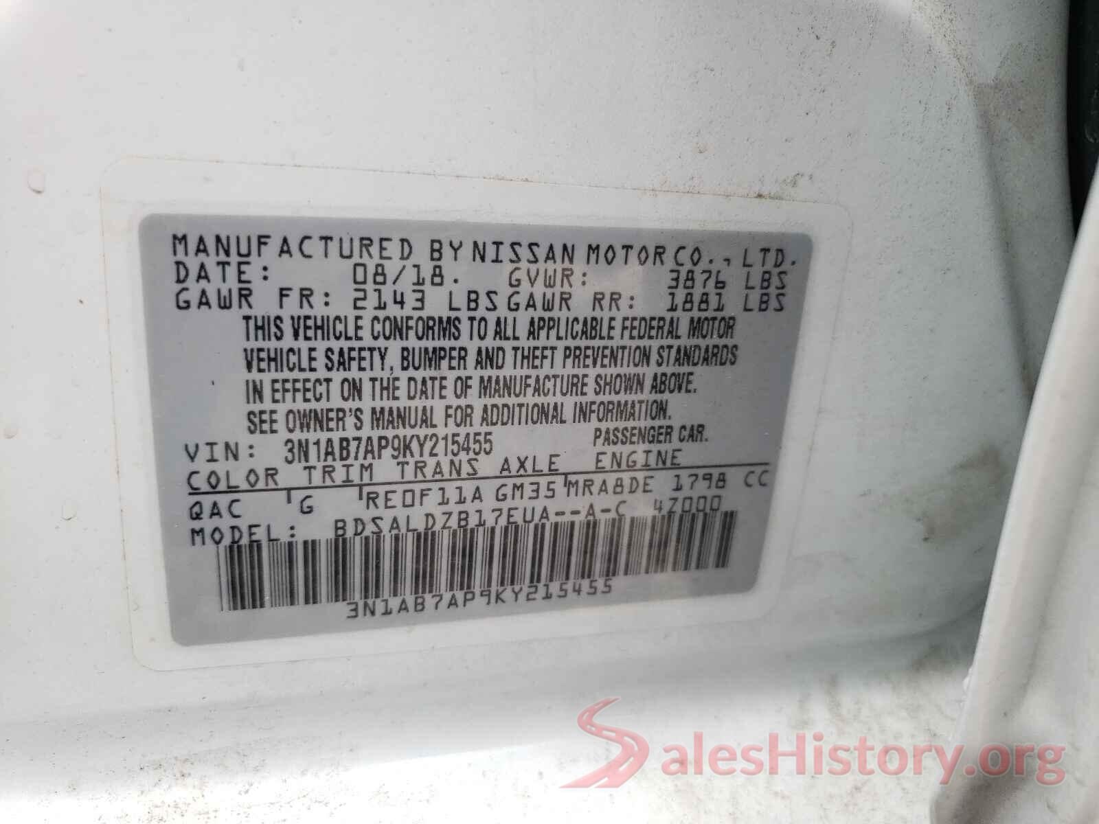 3N1AB7AP9KY215455 2019 NISSAN SENTRA