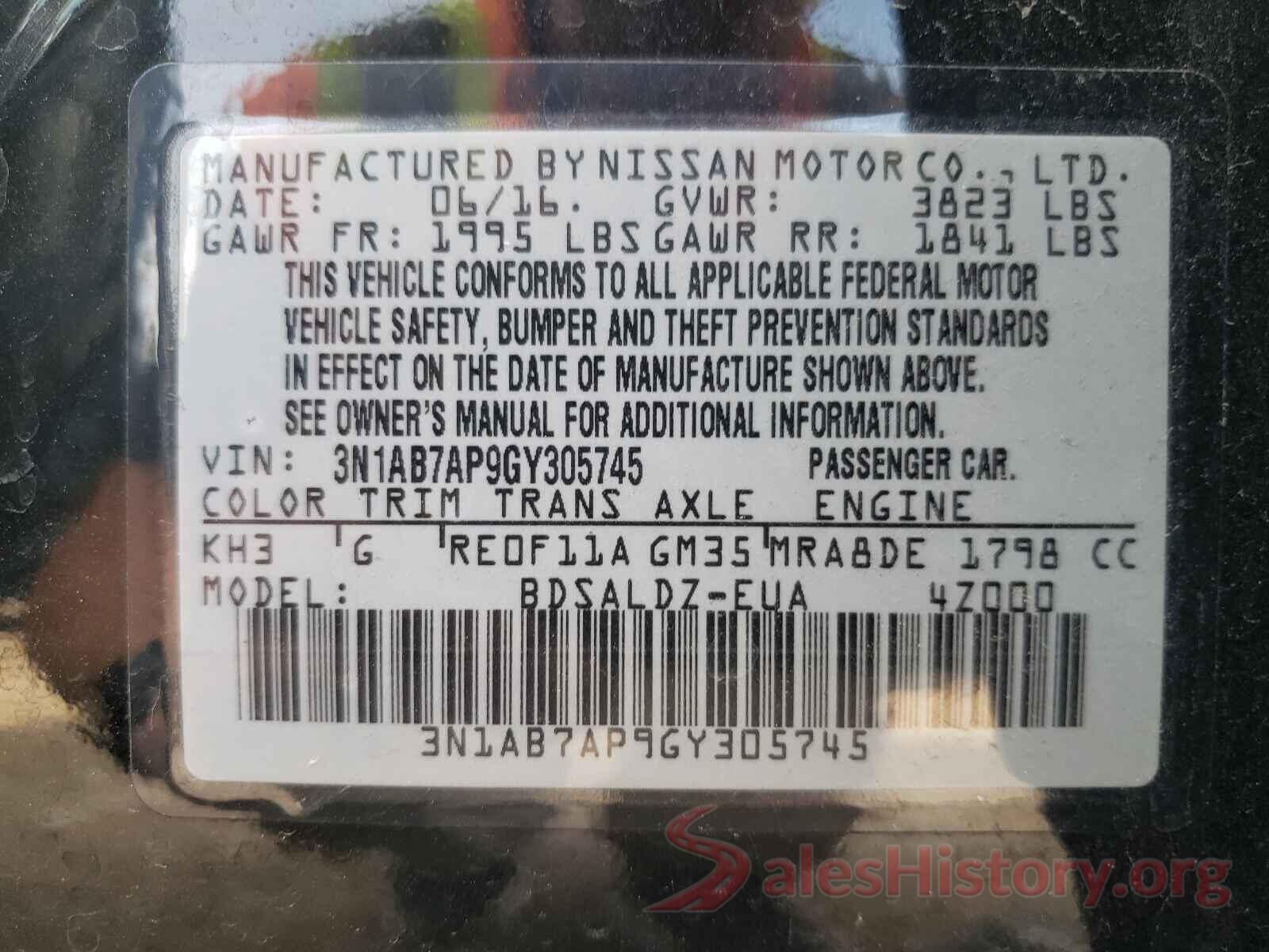 3N1AB7AP9GY305745 2016 NISSAN SENTRA