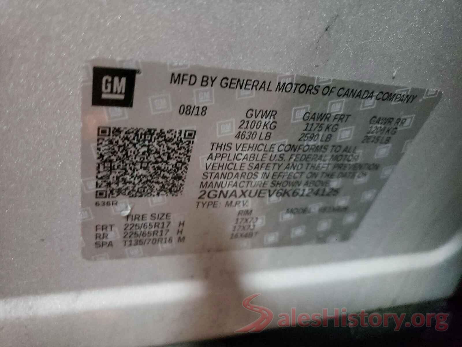 2GNAXUEV6K6124125 2019 CHEVROLET EQUINOX