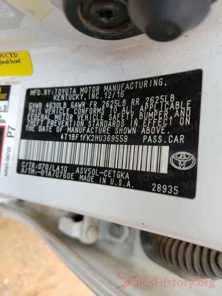 4T1BF1FK2HU369559 2017 TOYOTA CAMRY