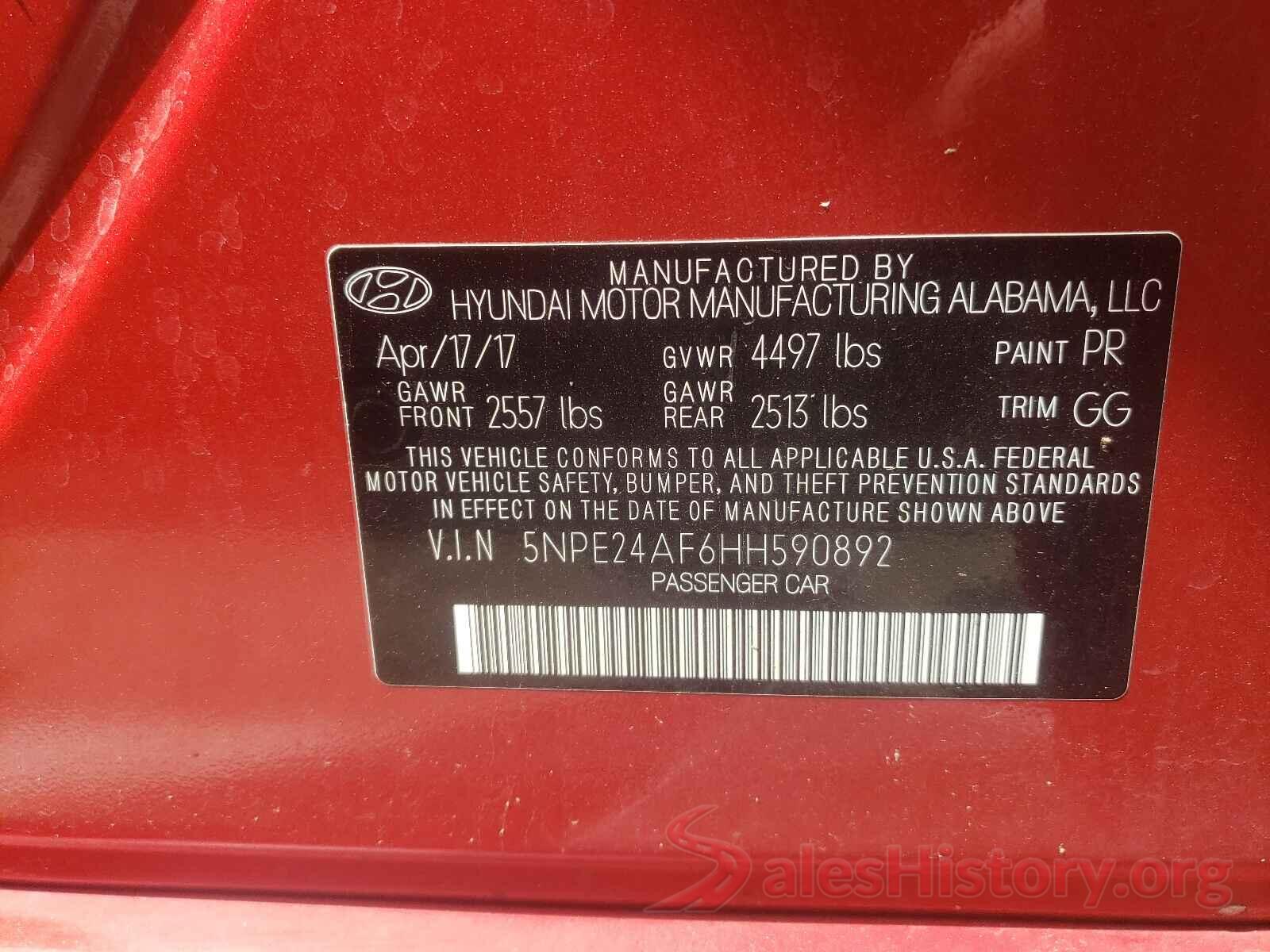 5NPE24AF6HH590892 2017 HYUNDAI SONATA