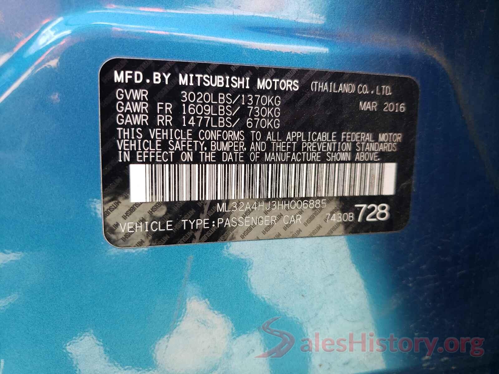 ML32A4HJ3HH006885 2017 MITSUBISHI MIRAGE