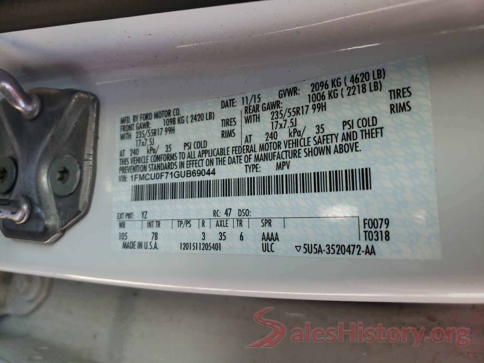 1FMCU0F71GUB69044 2016 FORD ESCAPE