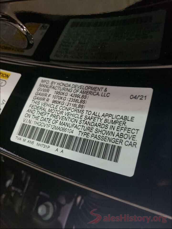 1HGCV1F12MA066104 2021 HONDA ACCORD