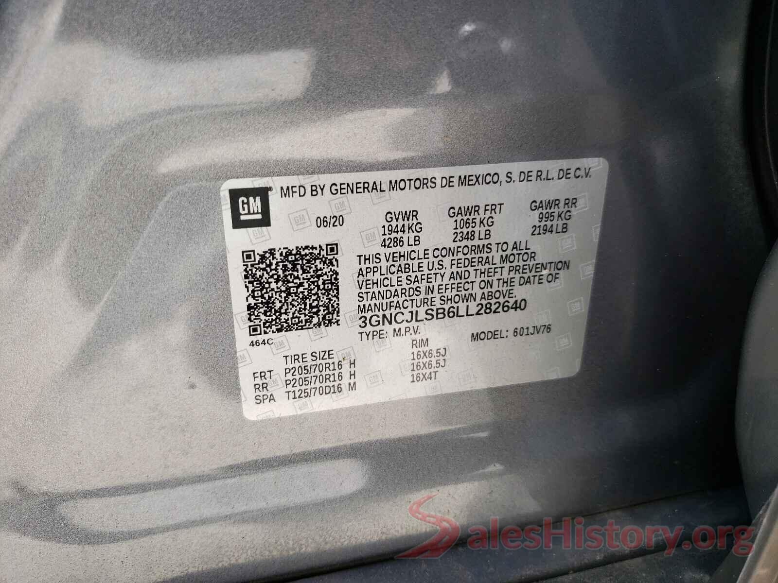 3GNCJLSB6LL282640 2020 CHEVROLET TRAX