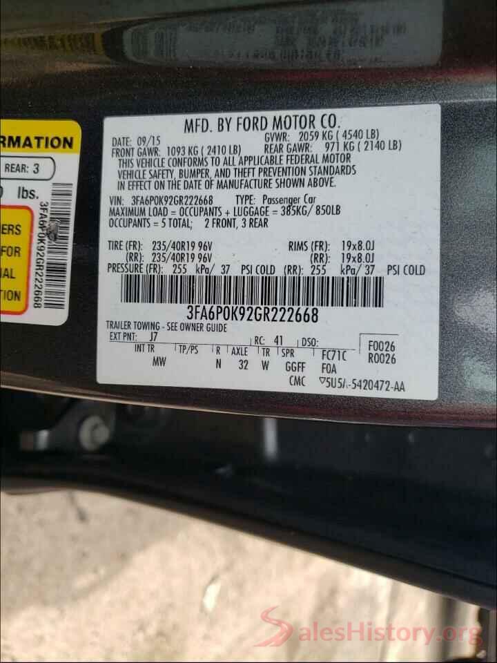 3FA6P0K92GR222668 2016 FORD FUSION