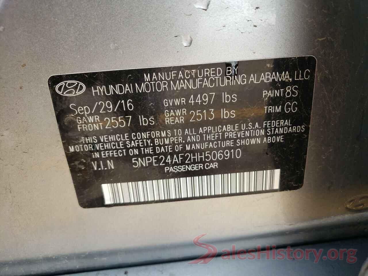 5NPE24AF2HH506910 2017 HYUNDAI SONATA