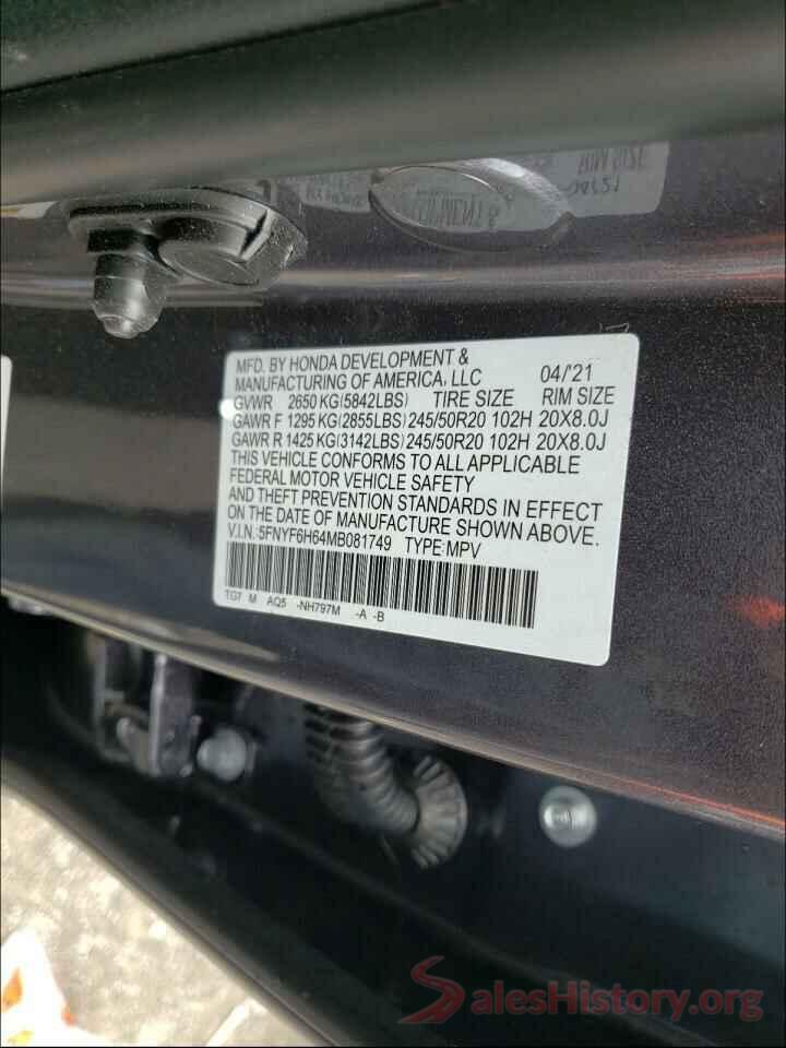 5FNYF6H64MB081749 2021 HONDA PILOT