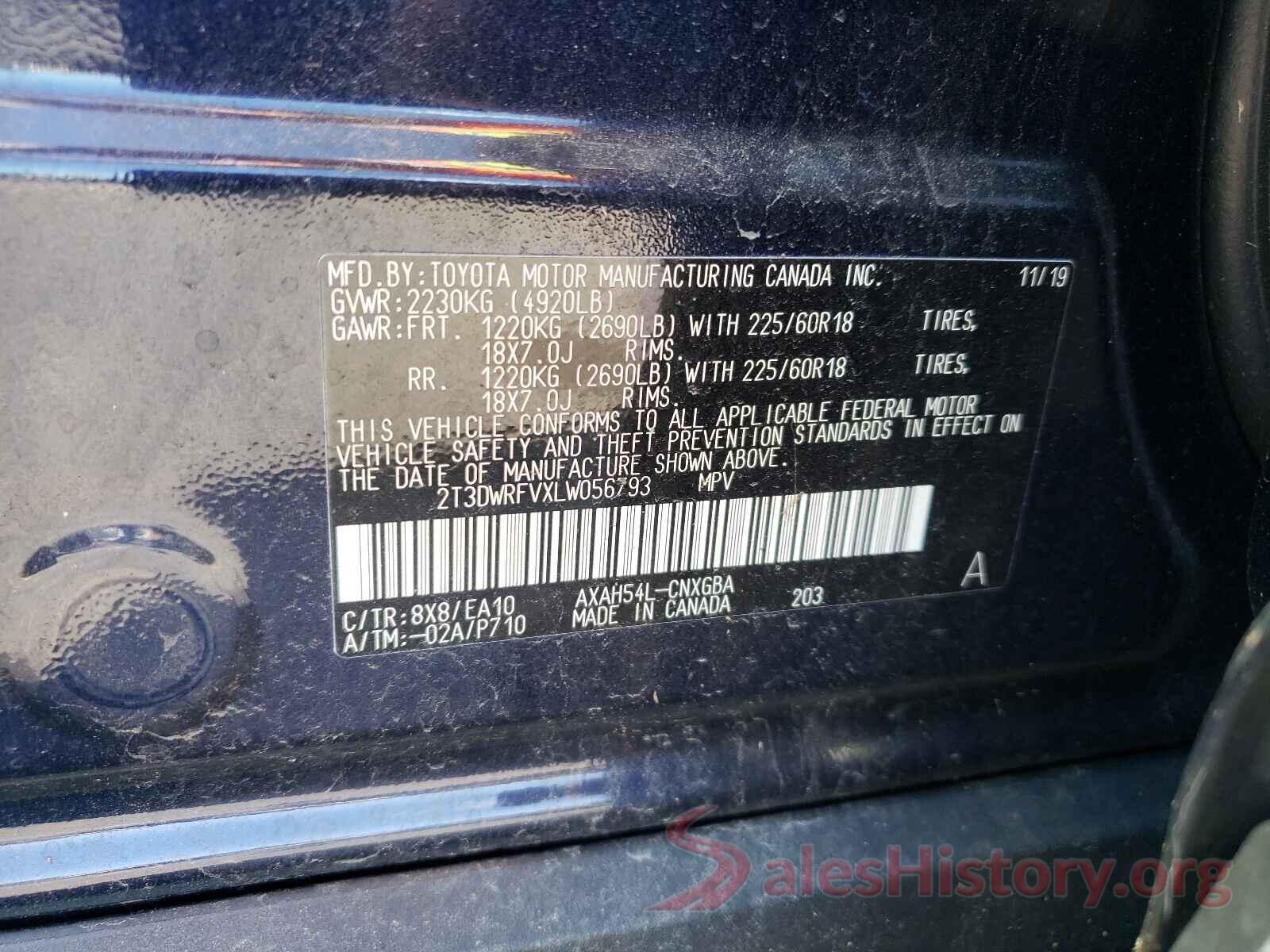 2T3DWRFVXLW056793 2020 TOYOTA RAV4