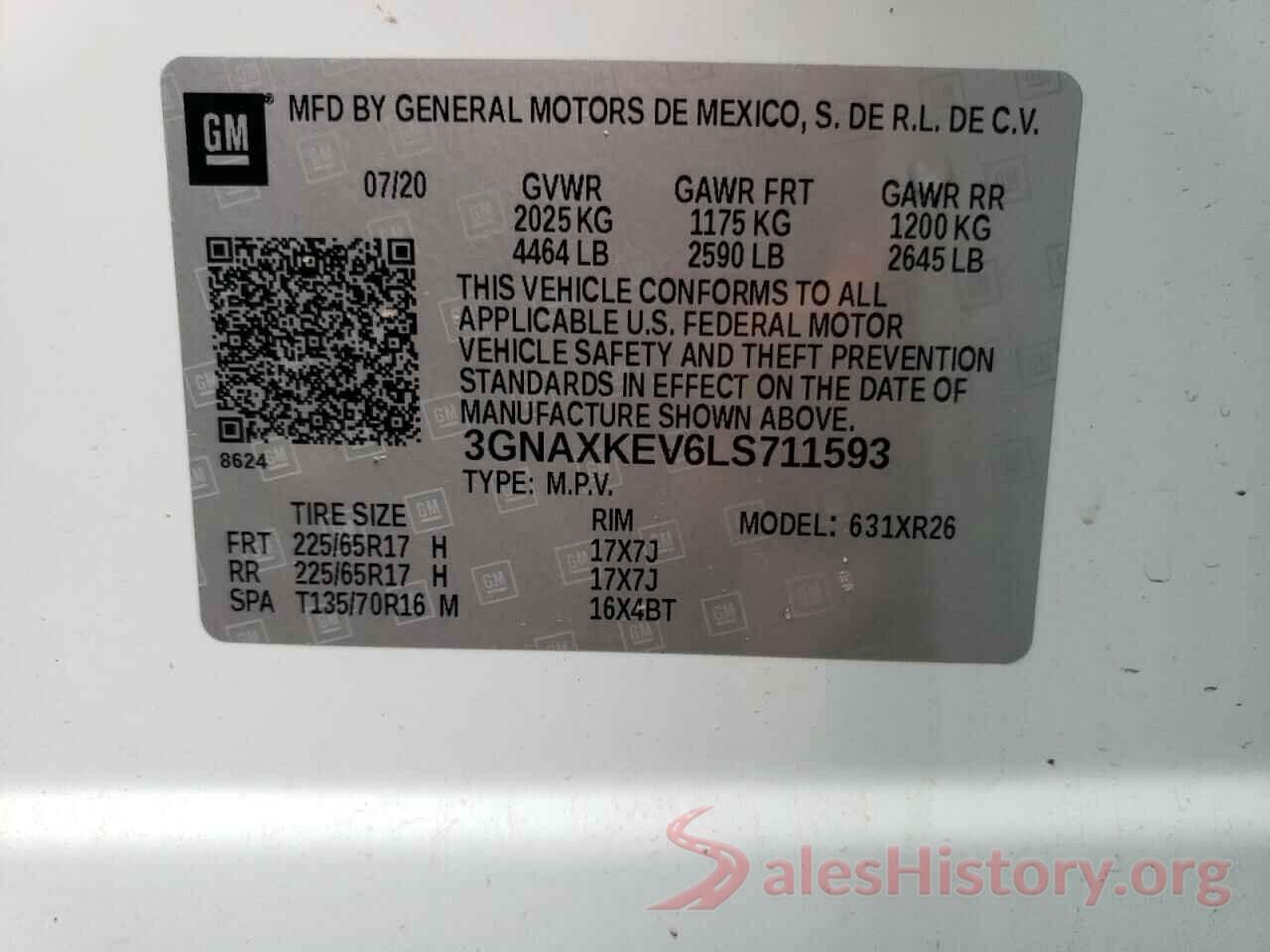 3GNAXKEV6LS711593 2020 CHEVROLET EQUINOX