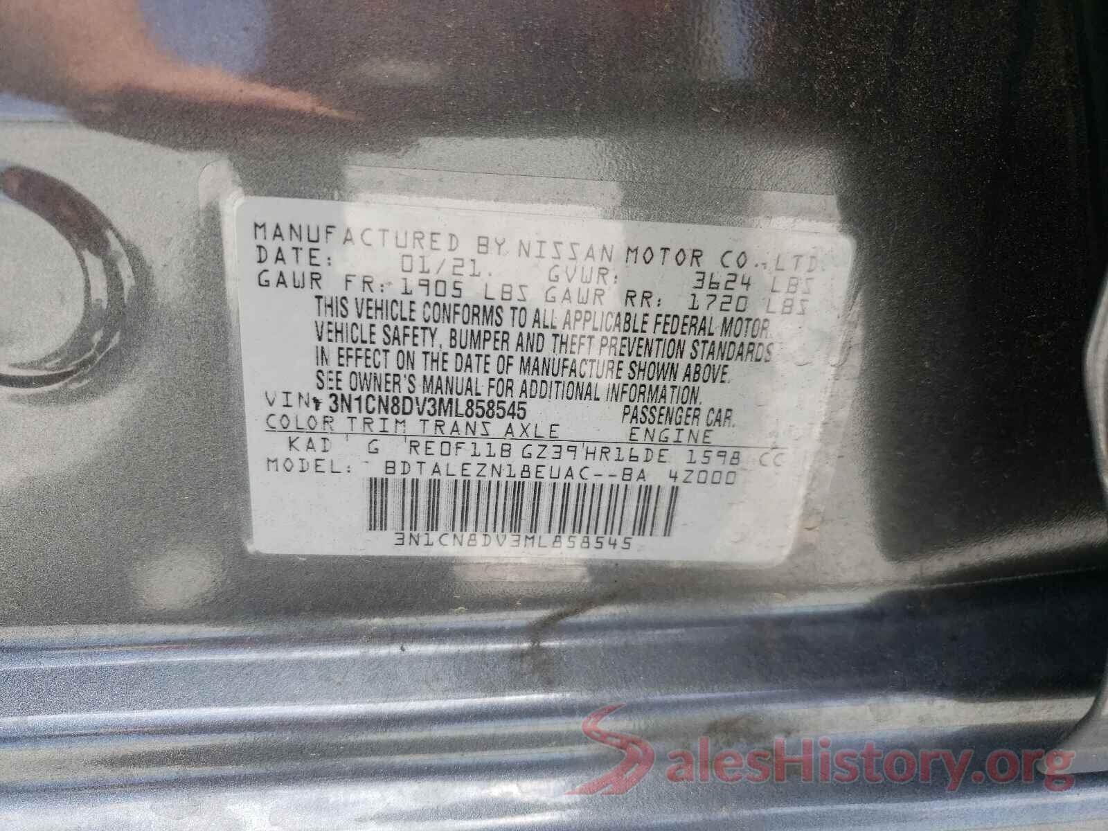 3N1CN8DV3ML858545 2021 NISSAN VERSA